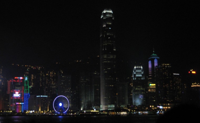 The waterfront at night, during daily Symphony of Lights show in Hong Kong. (Photo: Ana Ribeiro)