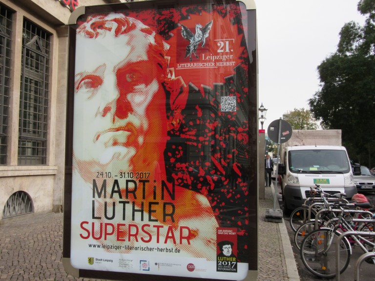 Poster advertising a literary festival in Leipzig, centering on Luther. (Photo: Maximilian Georg)