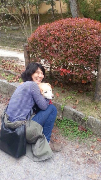 Kazuyo, one of my spontaneous guides in Japan, and her dog Aisa, or Love. (Photo: Helena Flam)