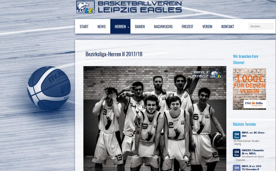 Leipzig Eagles website screenshot: 2nd men's team. 