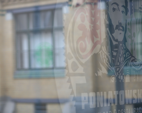 Poniatowski logo against glass. (Photo: Maeshelle West-Davies)