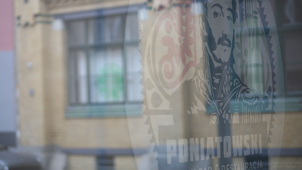 Poniatowski logo against glass. (Photo: Maeshelle West-Davies)