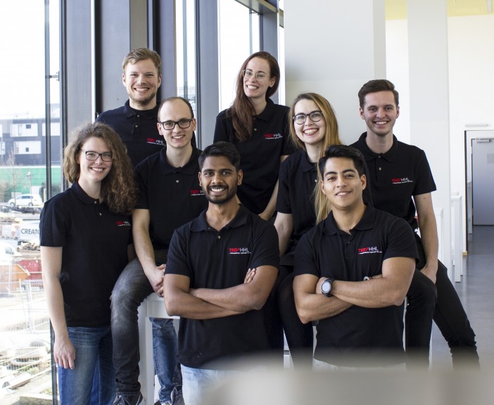 The TEDxHHL student team. From left to right and top down: Tim Rauch, Jill Tönsmann, Christiane Lüderitz, Luca Fahrion, Nataliya Demyanenko, Daniel Kanaan, Vinay Reddy, Renzo Aristondo. (Photo © TEDxHHL)