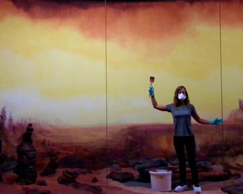 Artist Elizabeth Gerdeman, working on a diorama created for artist Dominique Gonzalez-Foerster’s exhibit Martian Dreams Ensemble. (Photo © Elizabeth Gerdeman)