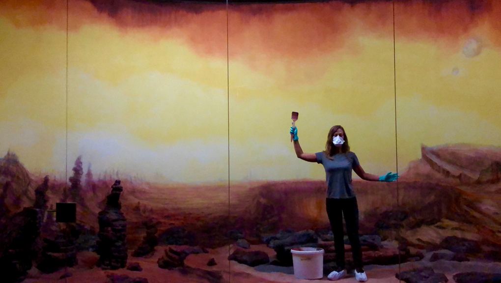 Artist Elizabeth Gerdeman, working on a diorama created for artist Dominique Gonzalez-Foerster’s exhibit Martian Dreams Ensemble. (Photo © Elizabeth Gerdeman)