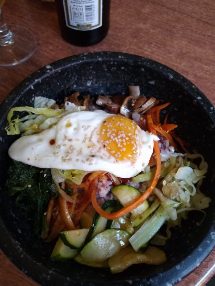 Bibimbap Korean dish in stone bowl