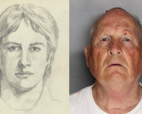 Sketch of EARONS Golden State Killer and mugshot of Joseph James DeAngelo from I'll Be Gone in the Dark