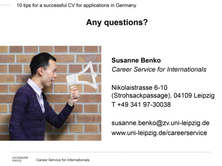 Slide from Leipzig Career Hacks vol. 1: CV by Susanne Benko