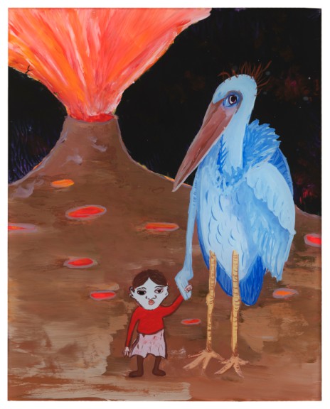 Painting of bird and little girl