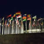Countries' flags at night