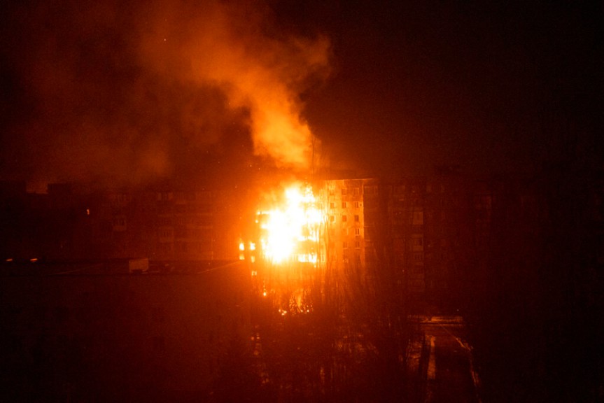 Burning apartment building