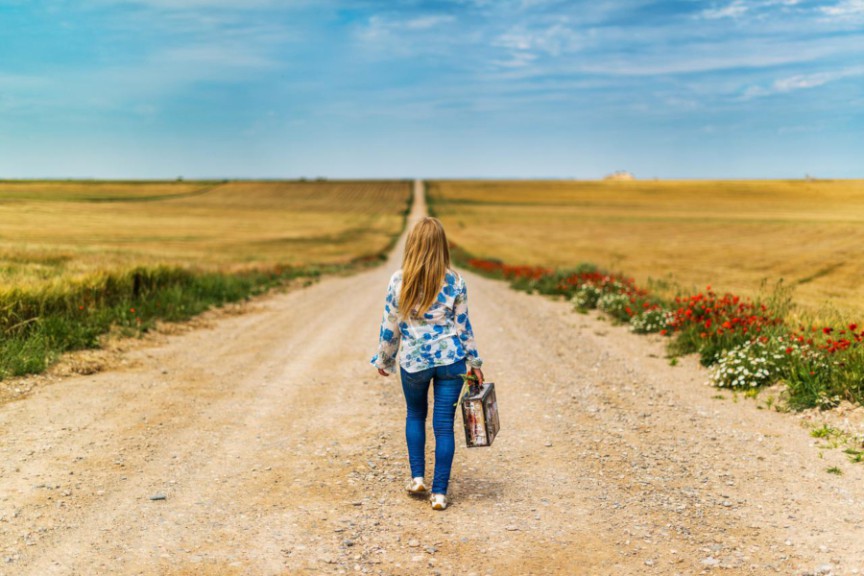 woman walking in coutryside