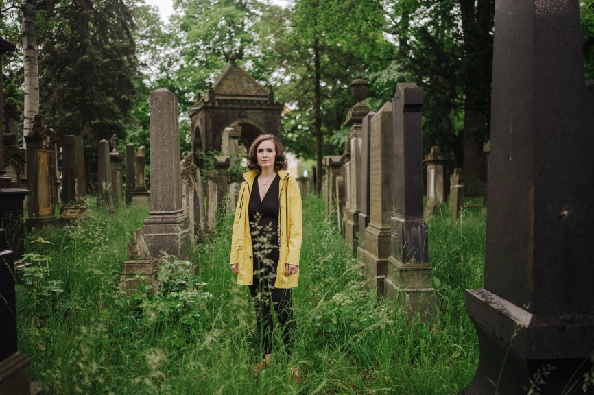 Woman in graveyard
