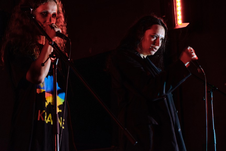 Two members of Pussy Riot on stage