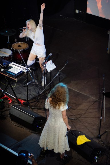 Two members of Pussy Riot on stage in Leipzig