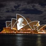 Queen Elizabeth II's face projected onto the Sydney Opera House.