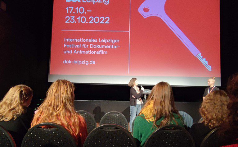 Wanderjahre director Melanie Liebheit at Schabühne Lindenfels during her Q&A