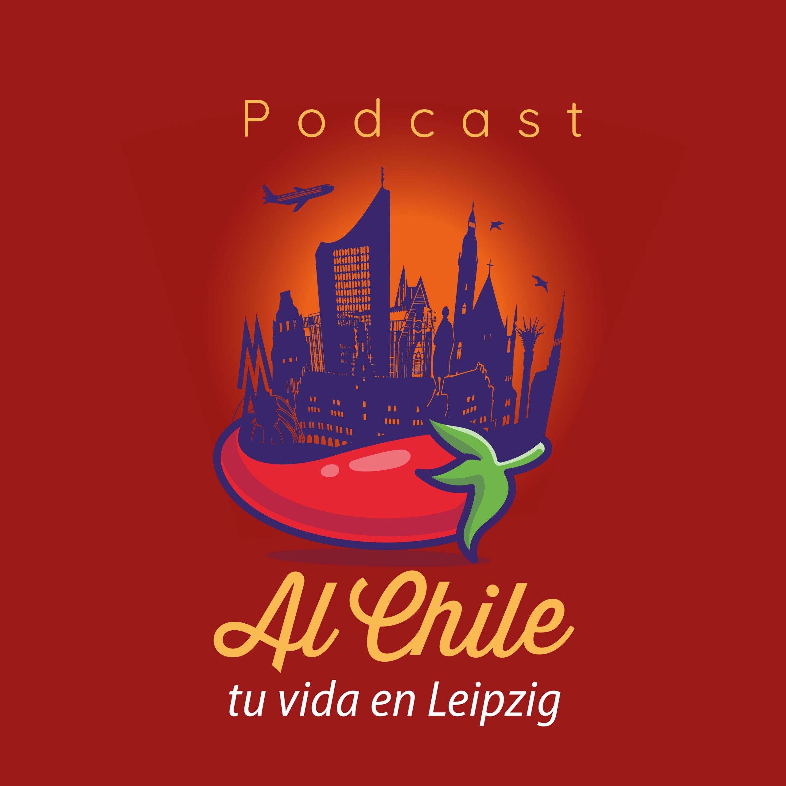 Logo of the new Spanish-language podcast Al Chile! 🌶️ Tu vida en Leipzig. Image courtesy of Carolin Wilms