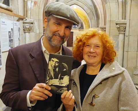 Rolf Ableiter (Field Commander C) and Jane Whyatt (for LeipGlo) stand inside Peterskirche after their interview on November 8th, 2024. Photo: Ana Ribeiro