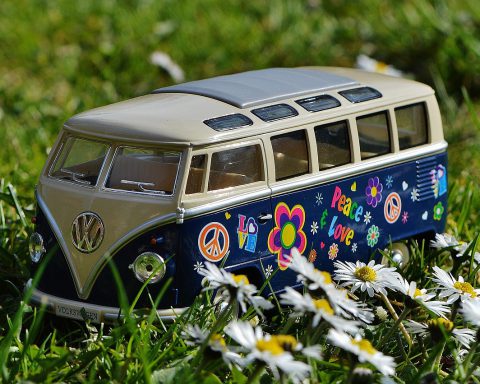 Bus Number 52 - a story with an uplifting ending; shows a hippie bus on grass as illustration